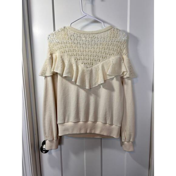 Anthropologie Layered Ruffle Collar Crochet Knit Pullover Sweater Cream SZ Small - Picture 9 of 10